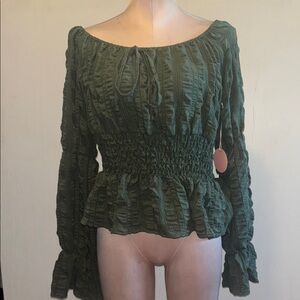 Elegant Green Smocked Women's Top